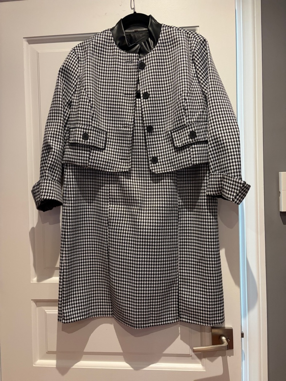 Black & White Houndstooth Two-Piece Skirt  and Jacket Set